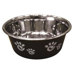 Spot Barcelona Stainless Steel Paw Print Dog Bowl Licorice 32 Ounces