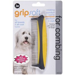 JW Pet Rotating Comfort Comb Grey; Yellow Medium 5 in