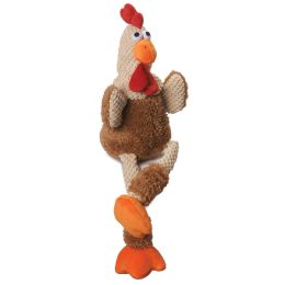 goDog Checkers Rooster with Chew Guard Technology Tough Plush Dog Toy Brown Small